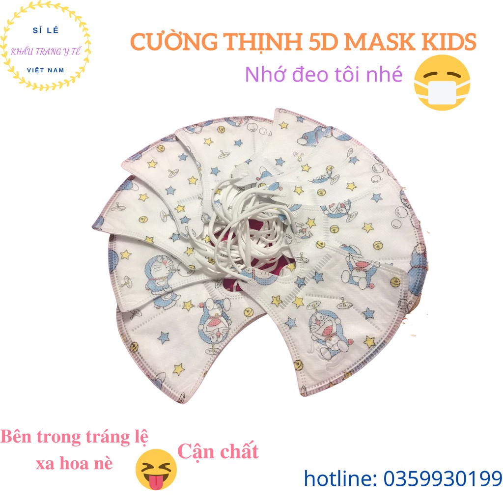 [CƯỜNG THỊNH] Khẩu Trang Y Tế Cao Cấp Trẻ Em 5D MASK KIDS Hộp 10 Chiếc, Xanh, Trắng, Hồng