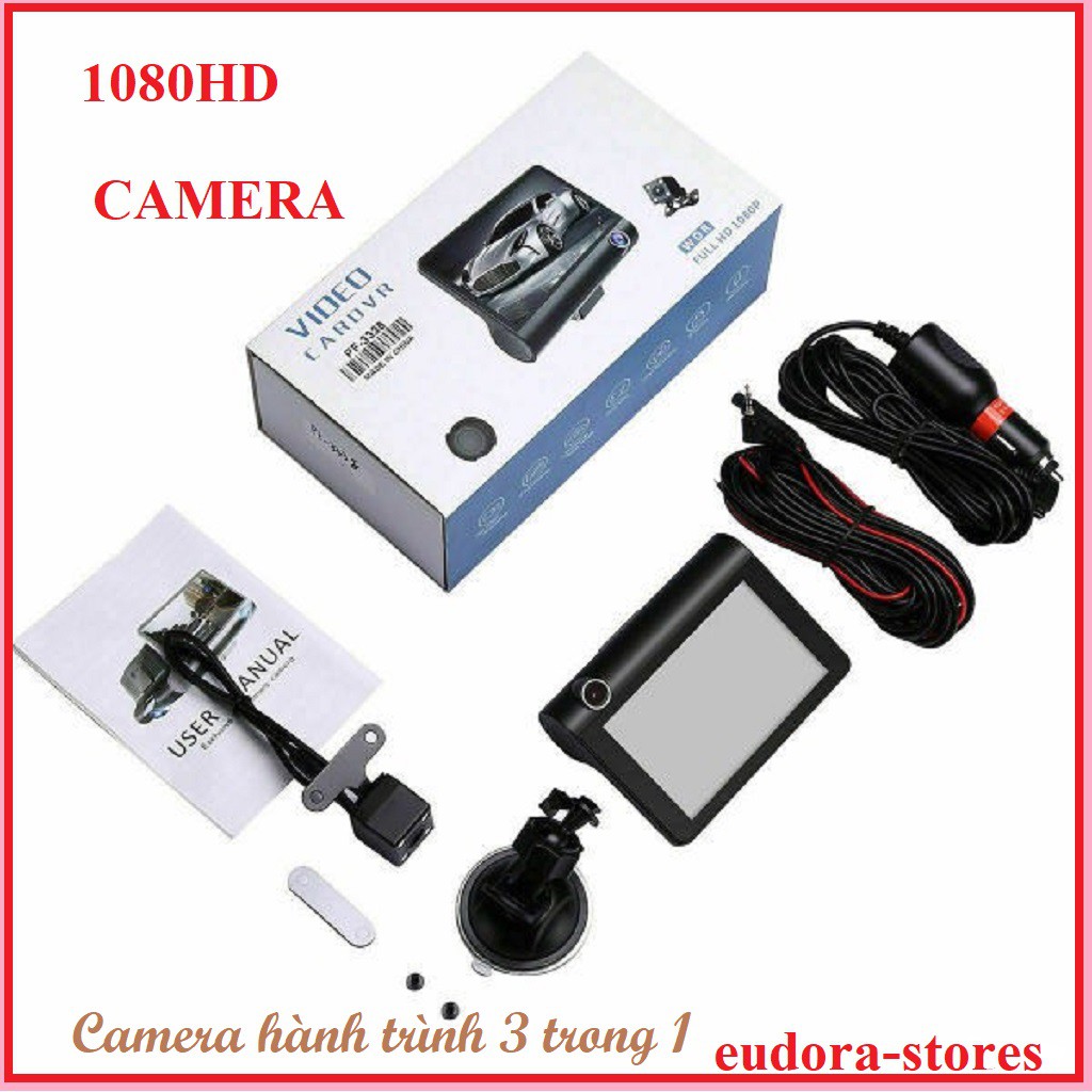 Camera hành trình 3 trong 1 quan sát tổng thể xe, màn hình 4 inh full HD 1080- cả trước và sau xe