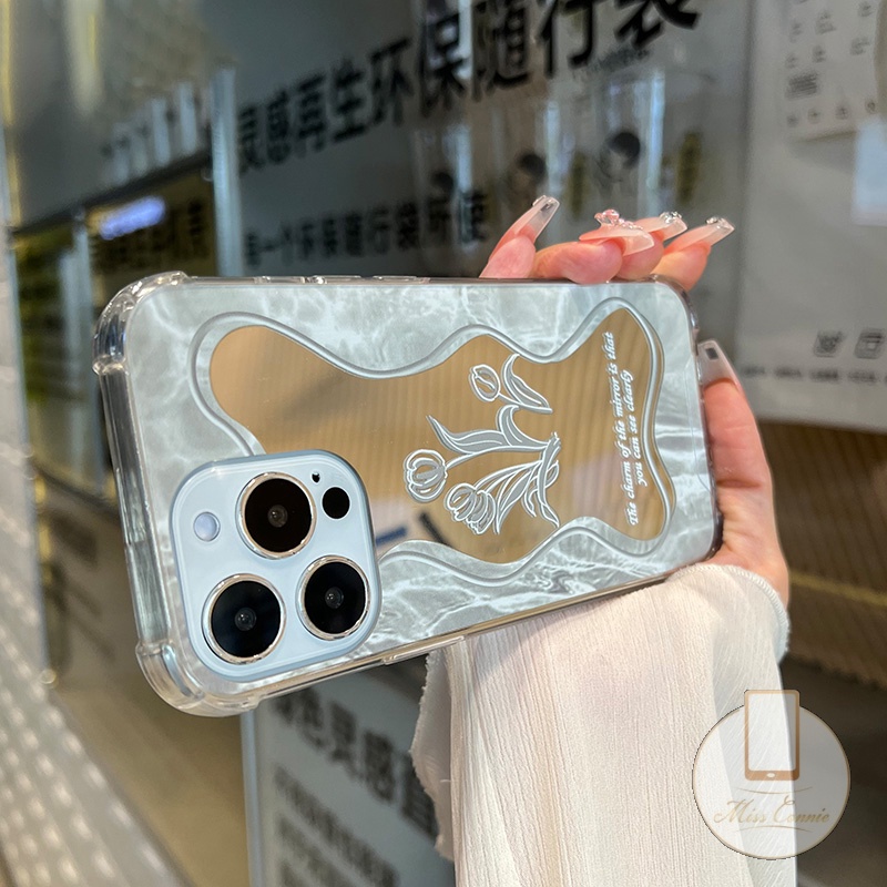 Ốp Điện Thoại Họa Tiết Hoa Hồng/Lá Cây Kèm Gương Trang Điểm Cho IPhone 7 8 Plus 11 XR 13 12 Pro Max X XS Max SE 2020