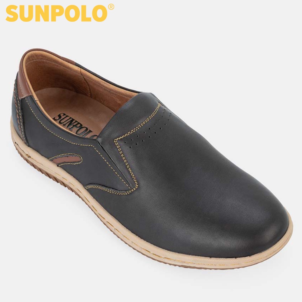 Giày Lười Nam Da Bò SUNPOLO Xanh Navy Nâu SPH423