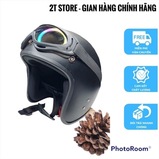 Mũ bảo hiểm 3/4 đen nhám kèm kính 7 màu