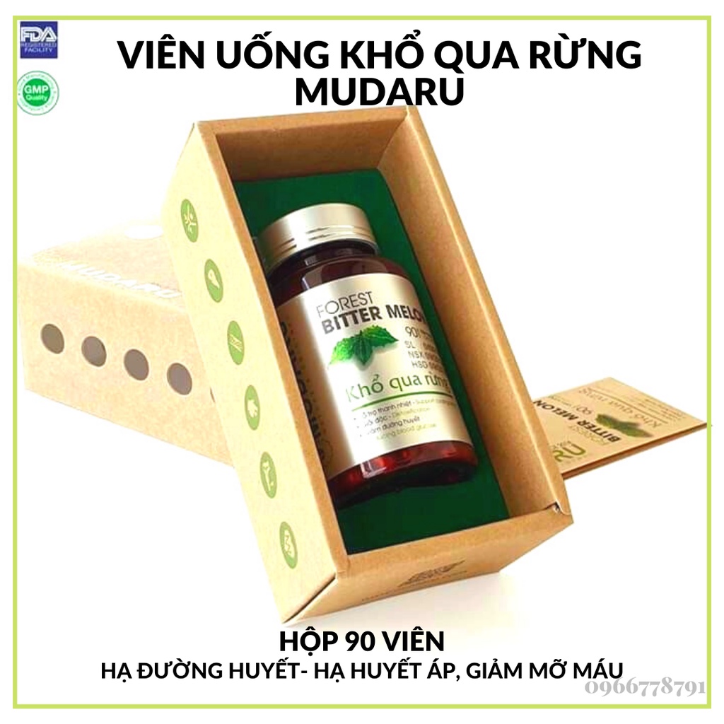 Combo 2 hộp Viên uống Khổ qua rừng Mudaru 90 viên giúp ổn định đường huyết hạ huyết áp