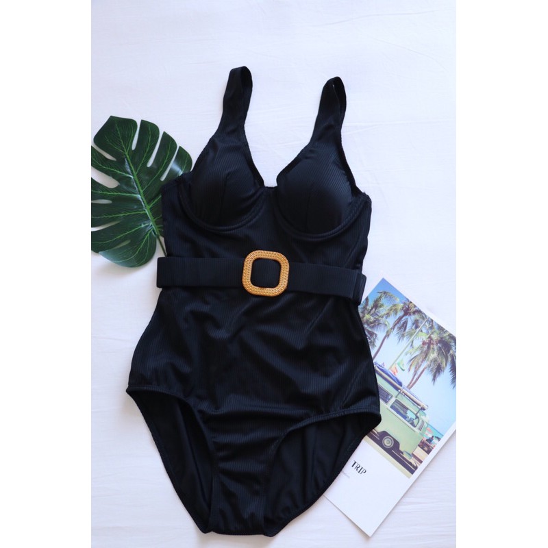 Bikini đồ bơi đi biển một mảnh liền thân Khuy gỗ vuông chiết eo sexy đen, hồng bikiniMe R51