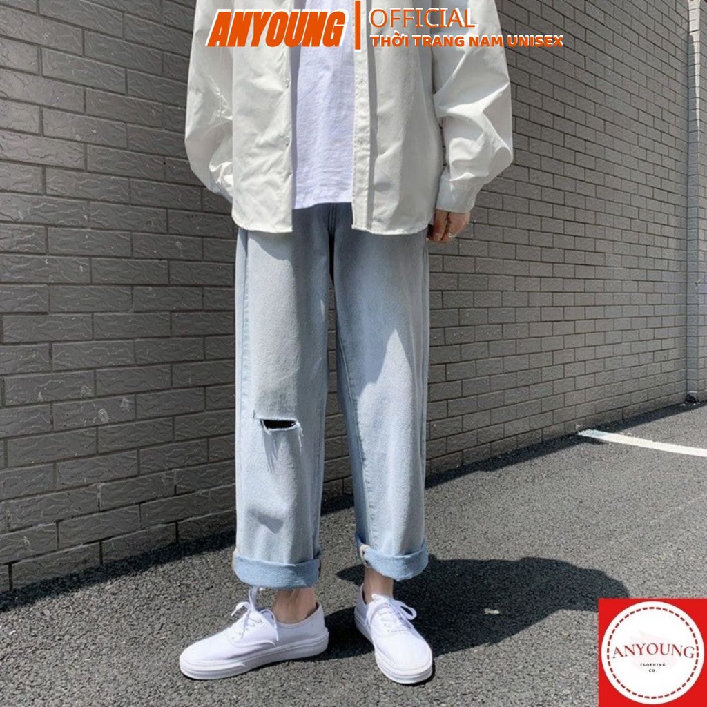 Quần Ống Rộng Nam Quần jean nam rách gối cá tính - năng động thời trang cao cấp ANYOUNG QD26