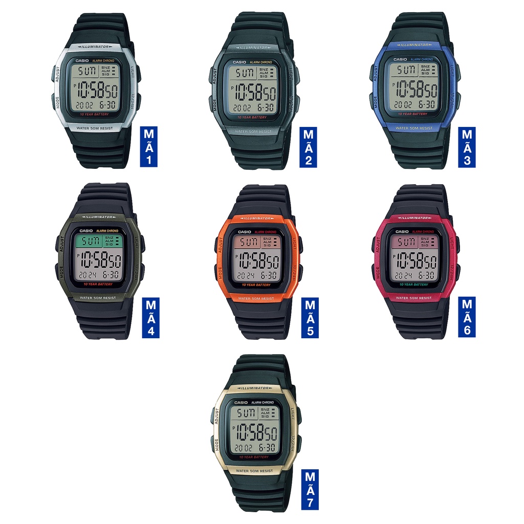 Đồng hồ nam dây nhựa Casio Standard chính hãng Anh Khuê W-96 Series