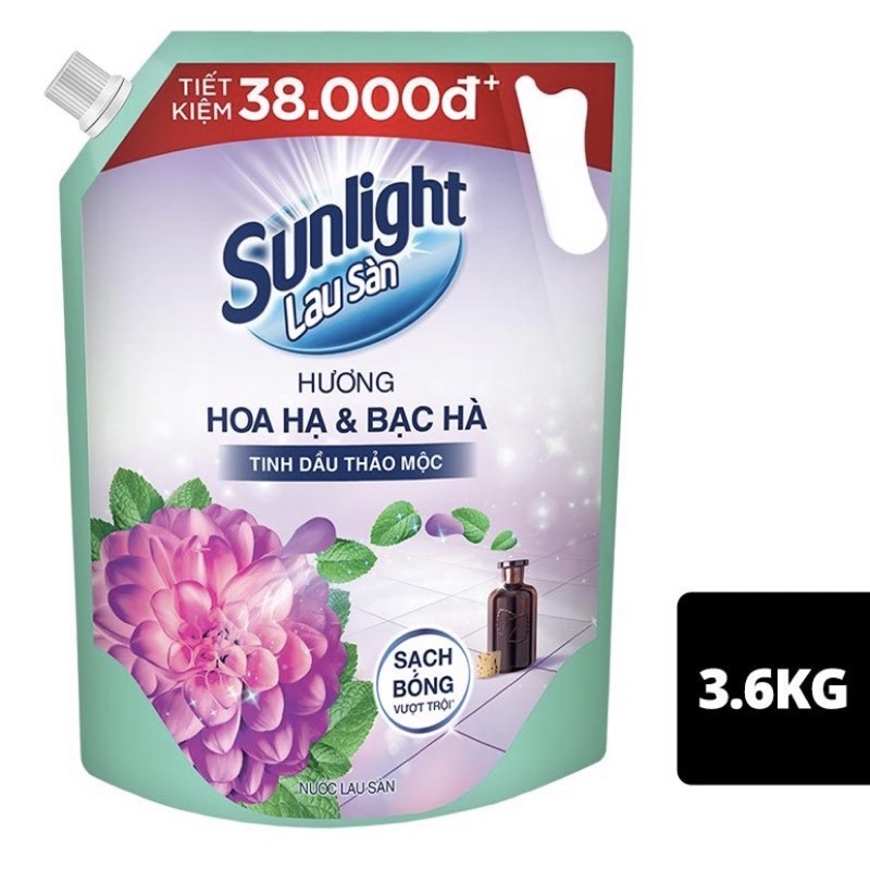 Nước lau sàn Sunlight tinh dầu thảo mộc hương hoa Lyly/ Hoa hạ bạc hà/ Chanh sả diệt khuẩn Túi 3.6KG/3.4KG