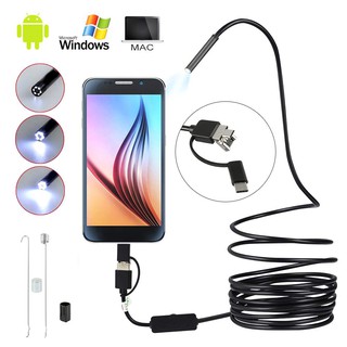 Camera nội soi 3in1 5.5mm/7mm/8mm dài 1m, chống nước IP67 dùng được máy tính / ĐT android
