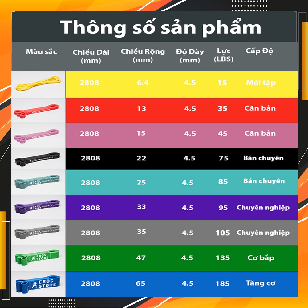 Dây kháng lực tập gym, Power Band đa năng, hỗ trợ luyện tập thể dục, tiện lợi tại nhà, văn phòng Chính Hãng Eros Store