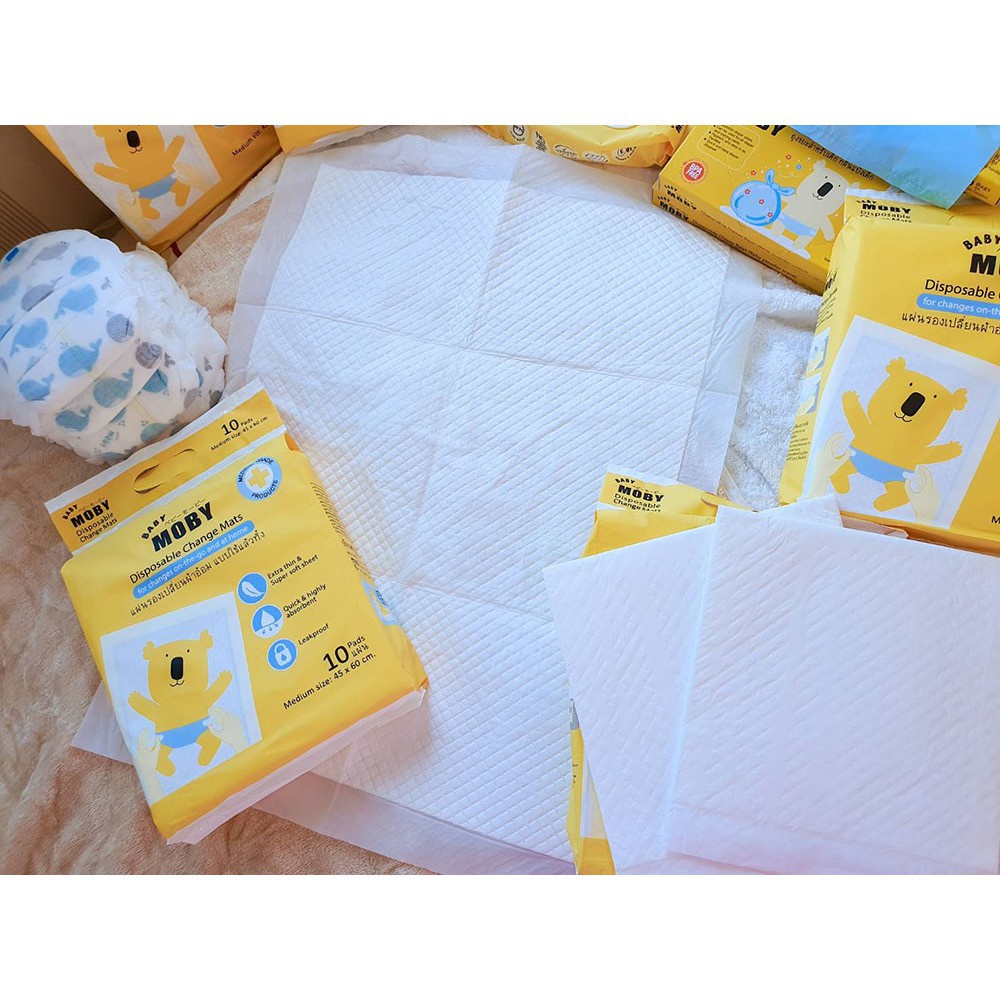 Miếng lót thay tã bỉm Moby Baby chống thấm cho bé sơ sinh 10 miếng - Monnie Kids