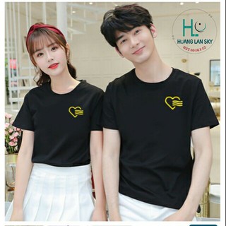 Set 2 áo, áo cặp áo đôi nam nữ màu đen trái tim vàng