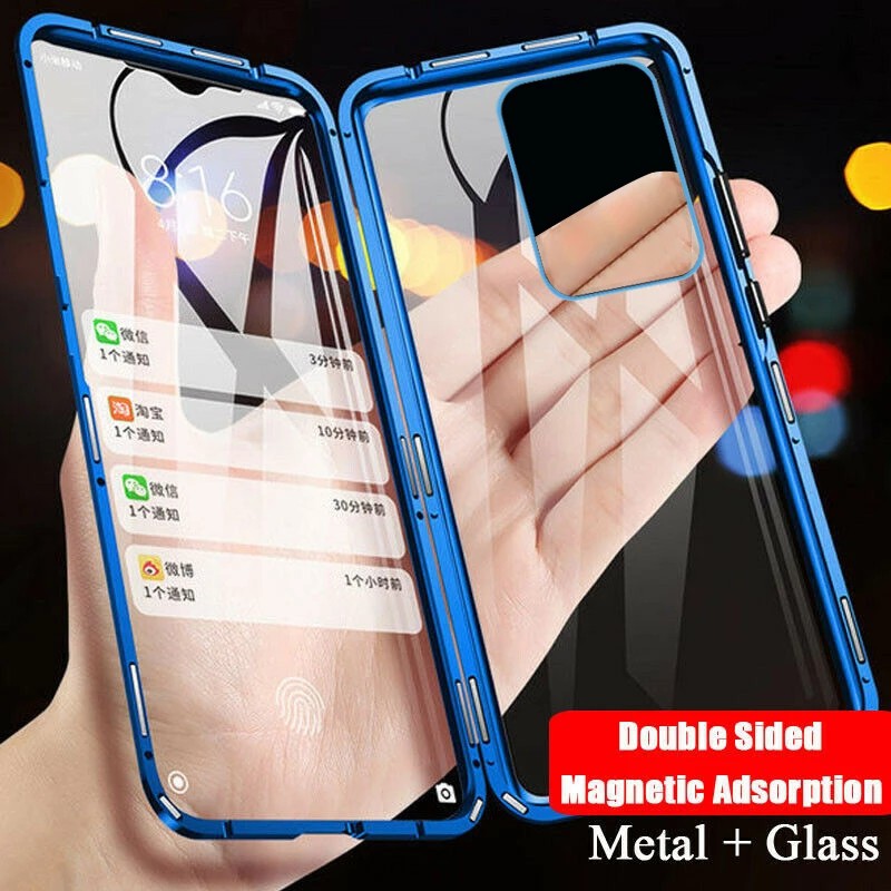 Ốp điện thoại kính cường lực cứng hai mặt viền kim loại nam châm mạnh mẽ thời trang cho OPPO A94 A74 A54 F19 Pro 4G