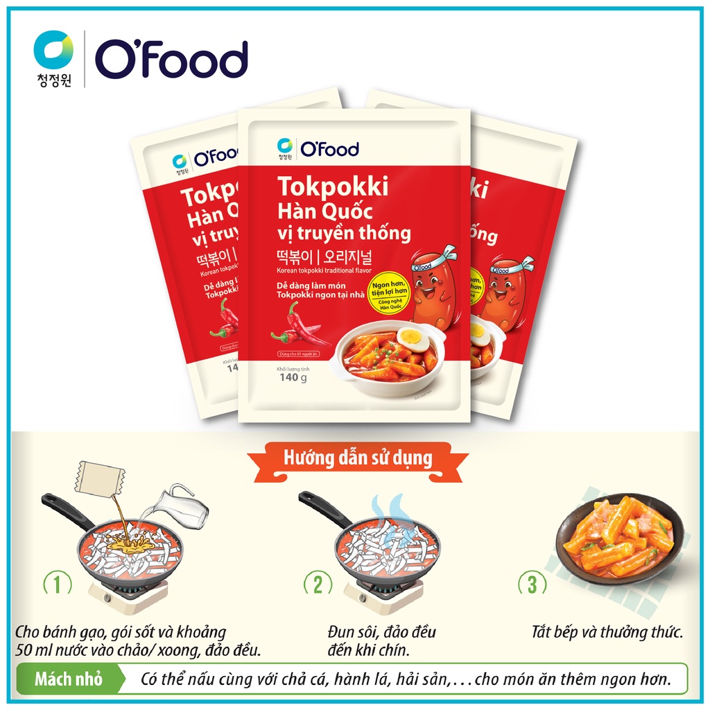 COMBO 5 gói tokbokki O'food 140g đủ 5 vị