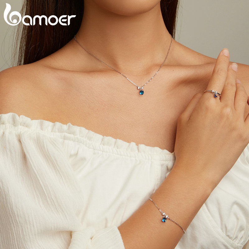 BAMOER Bộ Trang Sức bạc 925 Đính Đá Pha Lê Nhân Tạo Thời Trang Dành Cho Nữ