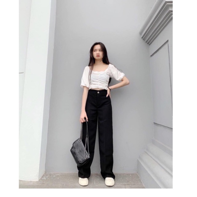 Quần vải ống xuông cúc giữa