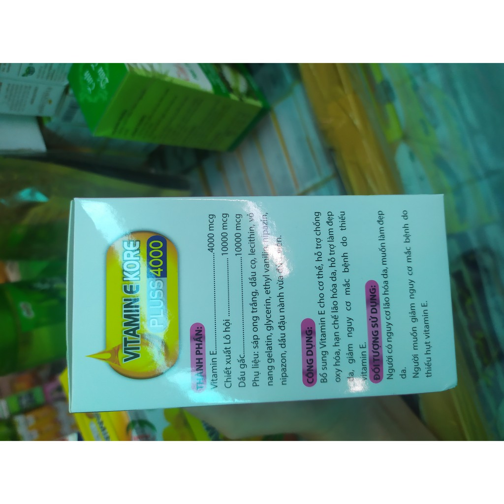 Vitamin E Kore Plus 4000 chiết xuất từ lô hội chống oxy hóa, chống lão hóa da, bổ sung vitamin e, sáng da | BigBuy360 - bigbuy360.vn