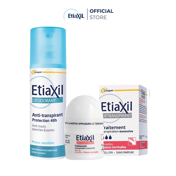 Combo Lăn Khử mùi và điều tiết mồ hôi Etiaxil Dành Cho Da Thường 15ml và Xịt Khử mùi Etiaxil 100ml