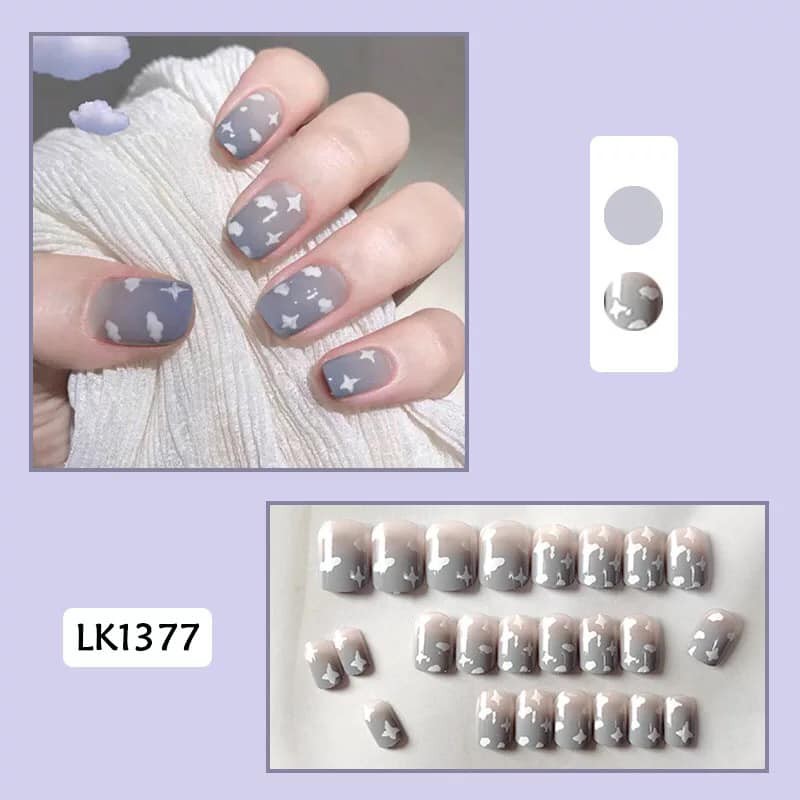 ⚡set 24 móng giả + keo dán + dũa móng tiện lợi