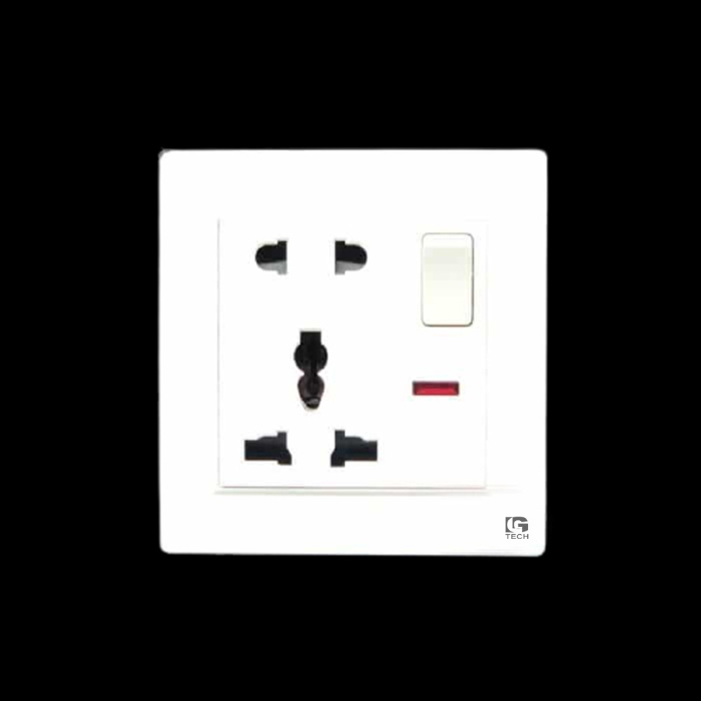 Ổ điện vuông 3 chấu và 2 chấu có công tắc an toàn và đèn báo LGtech F21-0021