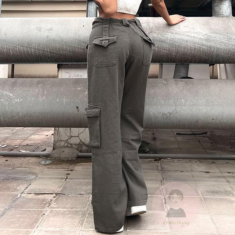 Quần Jeans Dài Ống Đứng Màu Trơn Có Túi Và Thắt Lưng Thời Trang Cho Nữ