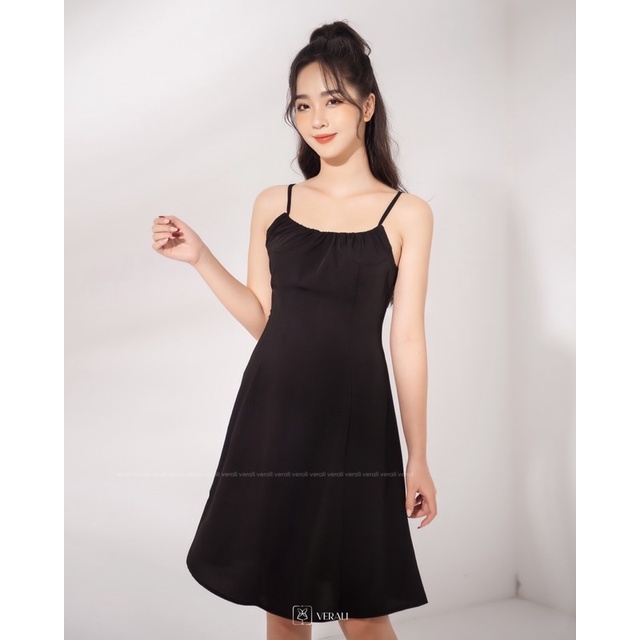 Váy dự tiệc hai dây màu đen nhún ngực xinh xắn ôm eo Pansy Harriet