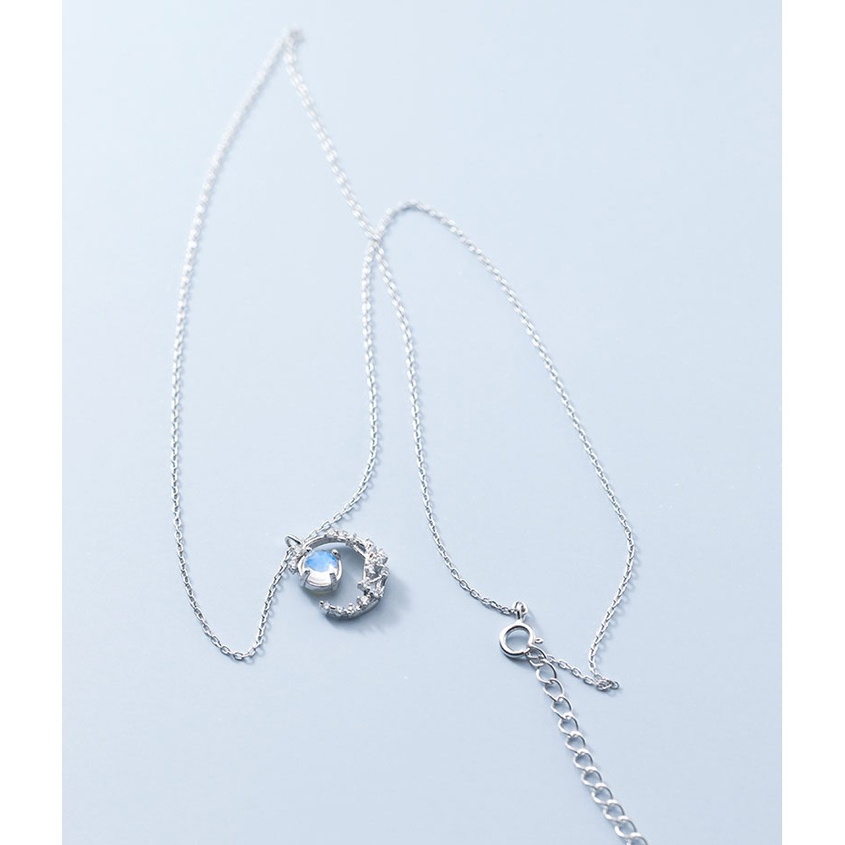 Dây chuyền bạc Ý s925 lưỡi liềm trắng gắn quả cầu nhỏ tươi sang trọng D7550 - AROCH Jewelry