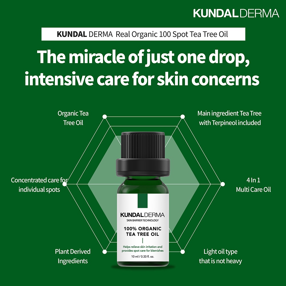 [KUNDAL DERMA] Dầu cây trà 100 Spot hữu cơ thật 10ml