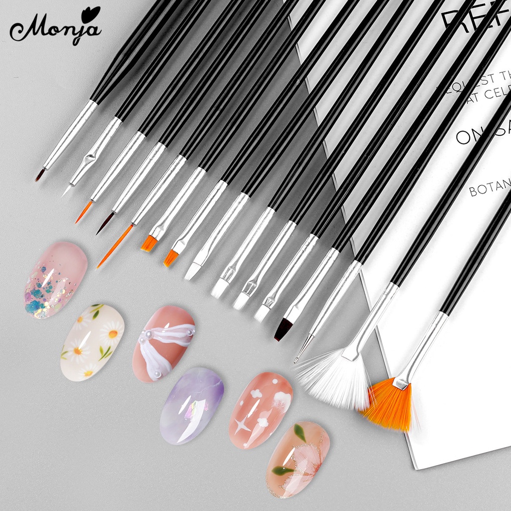 Set 15 cọ vẽ trang trí móng tay nghệ thuật MONJA tạo kiểu kẻ sọc hoa Pháp acrylic UV