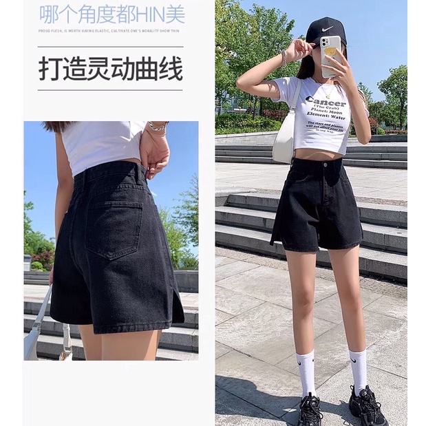 Quần Short Jeans Nữ TDSHOPNT Lưng Cao Xanh Nhạt Thiết Kế Nắp Túi Cá Tính - QS34