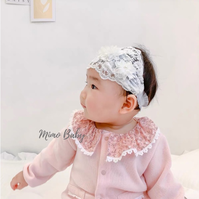 Băng đô che thóp, turban cho bé gái vải voan đính bông hoa xinh xắn BD72 Mimo Baby