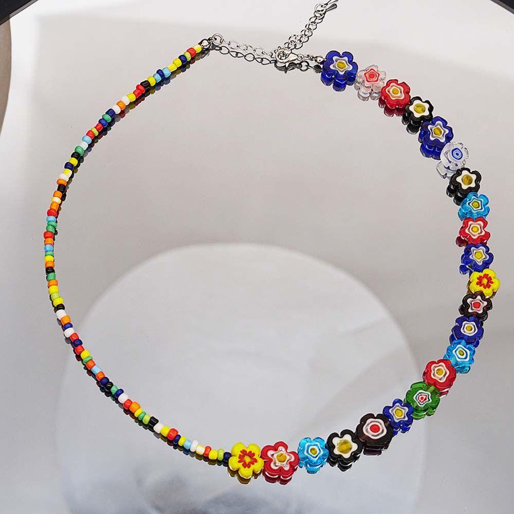 Vòng cổ Mặt Hoa Thủy Tinh Phong Cách Bohemian Thời Trang WMES15H|Vòng cổ Chuỗi Hạt Nhiều Màu Sắc