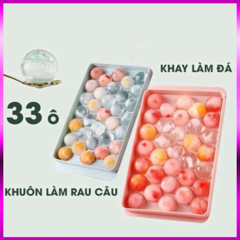 Khay làm đá 33 viên tròn có nắp đậy an toàn tiện lợi