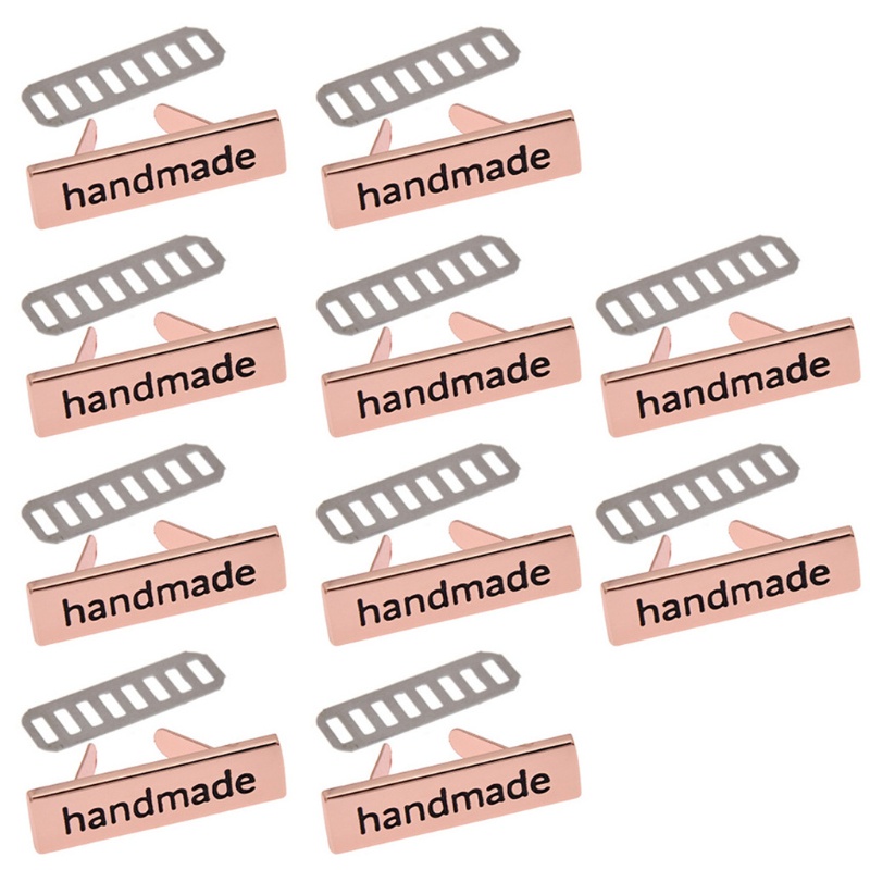 Bộ 10 nhãn kim loại hình chữ nhật in chữ handmade dùng trang trí quần áo/túi xách DIY