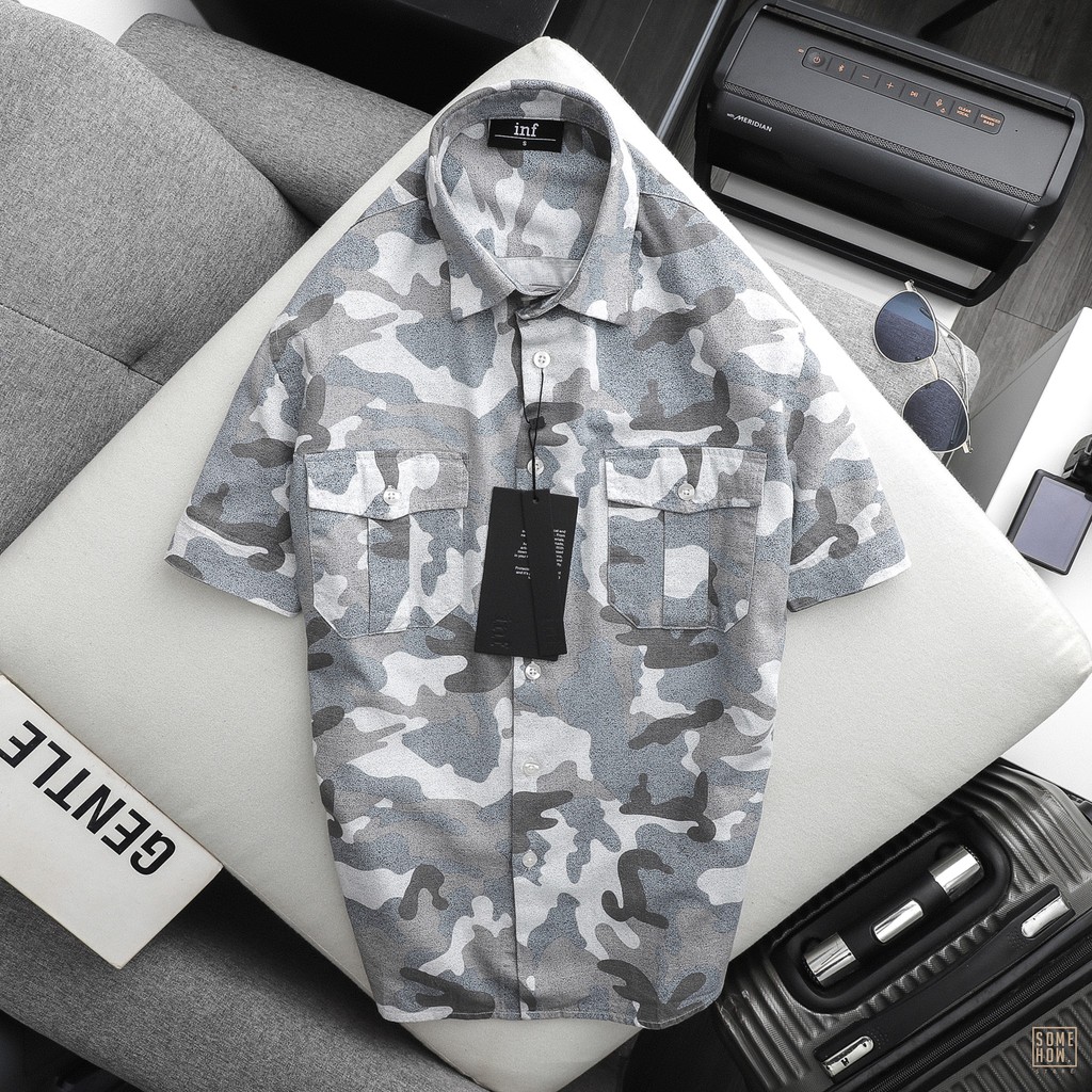 Áo Sơ Mi Nam INF Ngắn Tay Họa Tiết, Chất Vải Cotton Dày Dặn Cao Cấp, SM004826, SOMEHOW