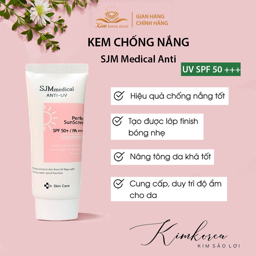 Kem chống nắng vật lý nâng tone kiềm dầu mỏng nhẹ chống thấm nước SJM Medical Anti - uv spf50+pa++++ KCN02