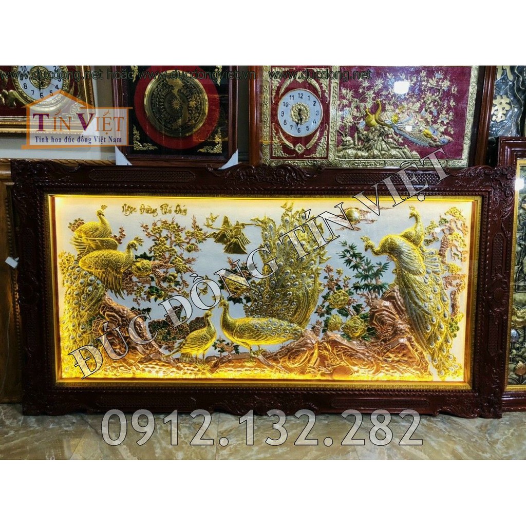 Tranh vinh hoa phú quý bằng đồng của xưởng Đồ Đồng Tín Việt kích thước 1,7x0,9m và 2,3x1,2m