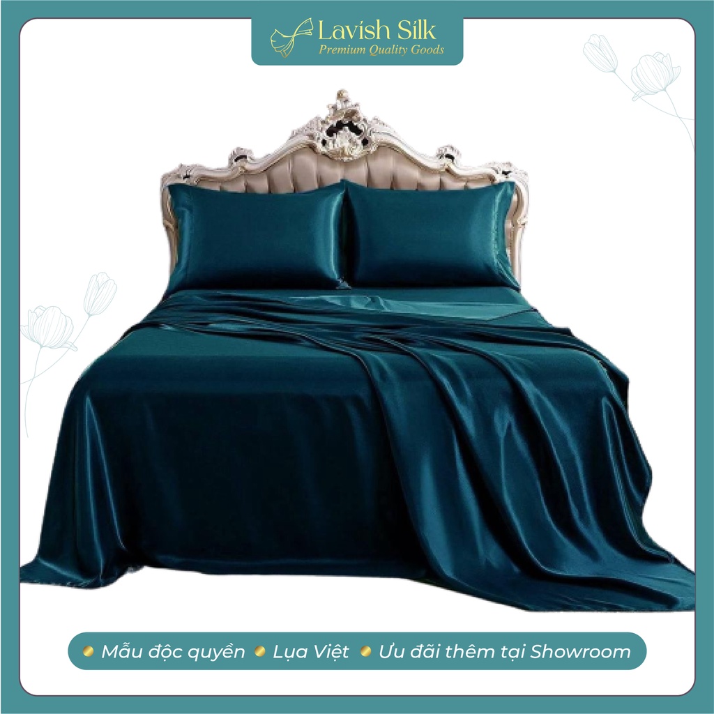 [Mã BMLT35 giảm đến 35K] Ga Giường Drap Lẻ Lụa Lavish Silk cao cấp mát lạnh hàng loại 1 không nối vải - Xanh Cổ Vịt