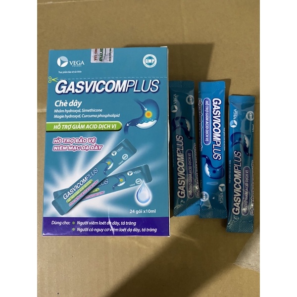 Gel dạ dày GASVITCOM  - giúp giảm đau dạ dày, viêm loét dạ dày tá tràng ,trào ngược dạ dày - Gavicom plus Hộp 24 gó