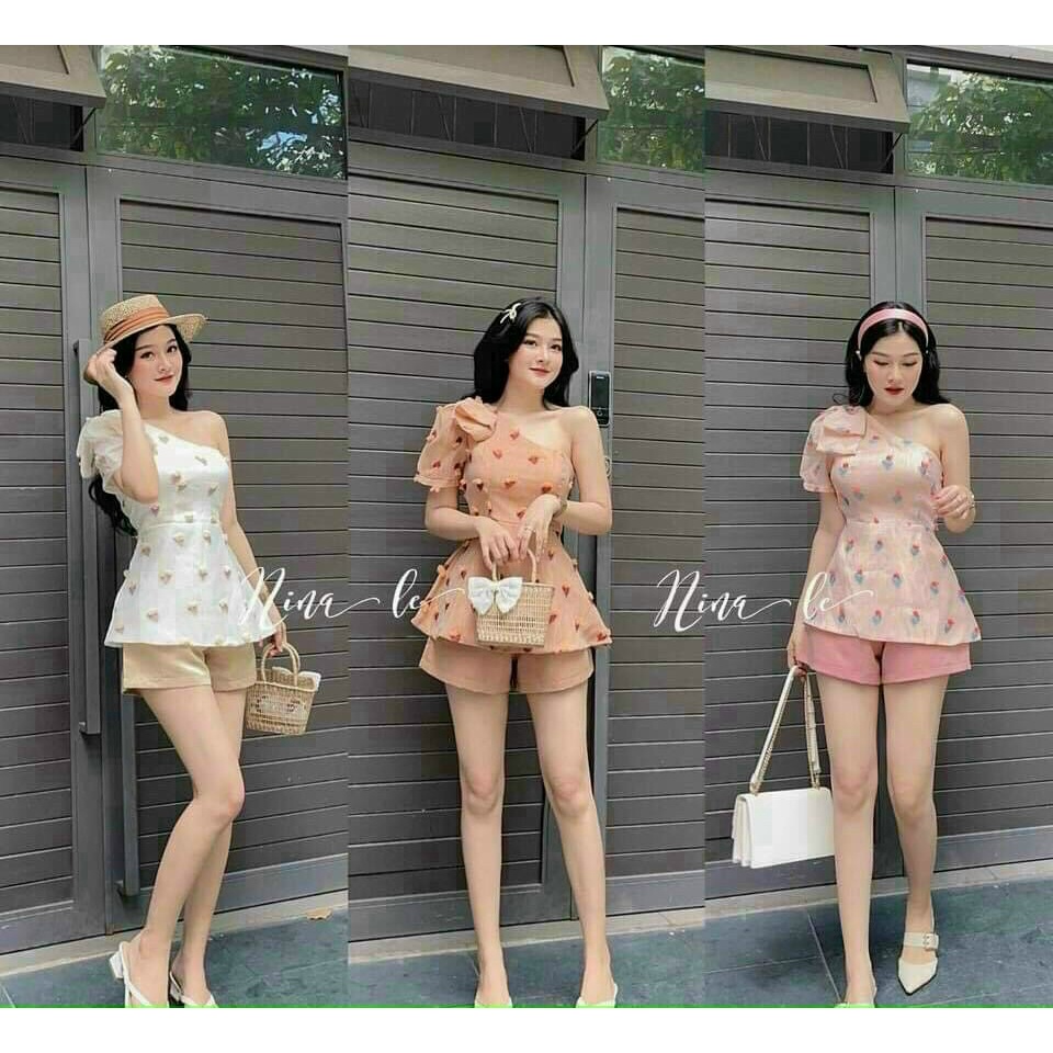 SET ĐỒ NỮ 1 BÊN TAY PHỐI NƠ DÁNG PEPLUM SANG CHẢNH - ĐI CHƠI, ĐI DẠO PHỐ