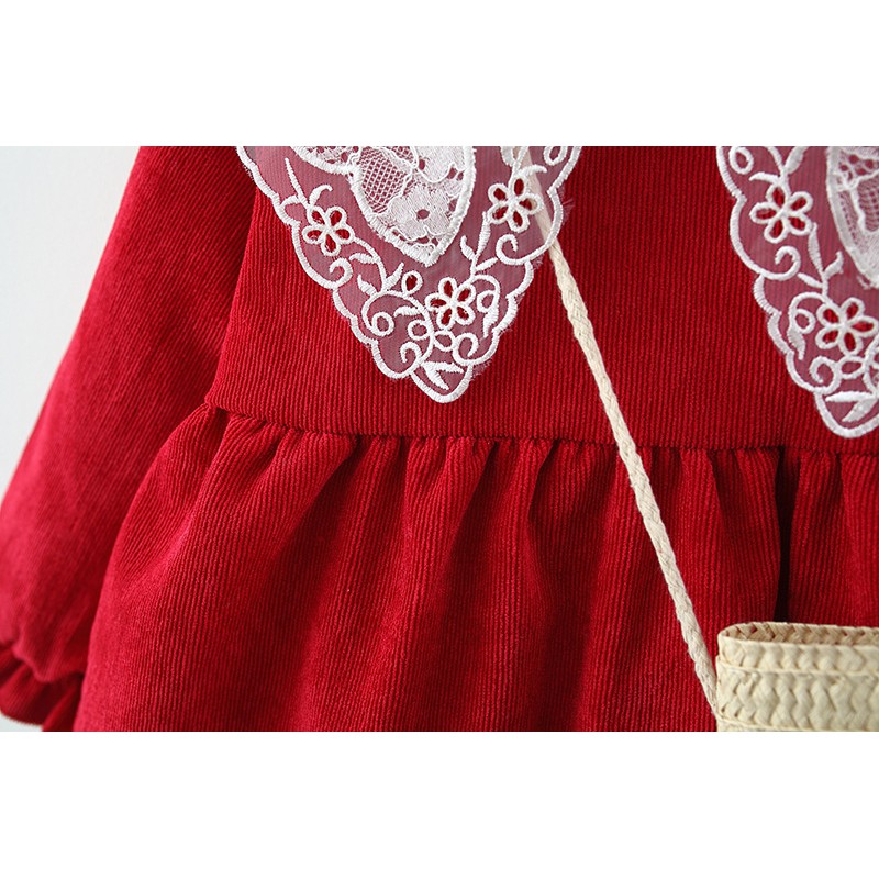 Váy thu đông bé gái cổ ren kèm túi đeo điệu đà size 10-16kg