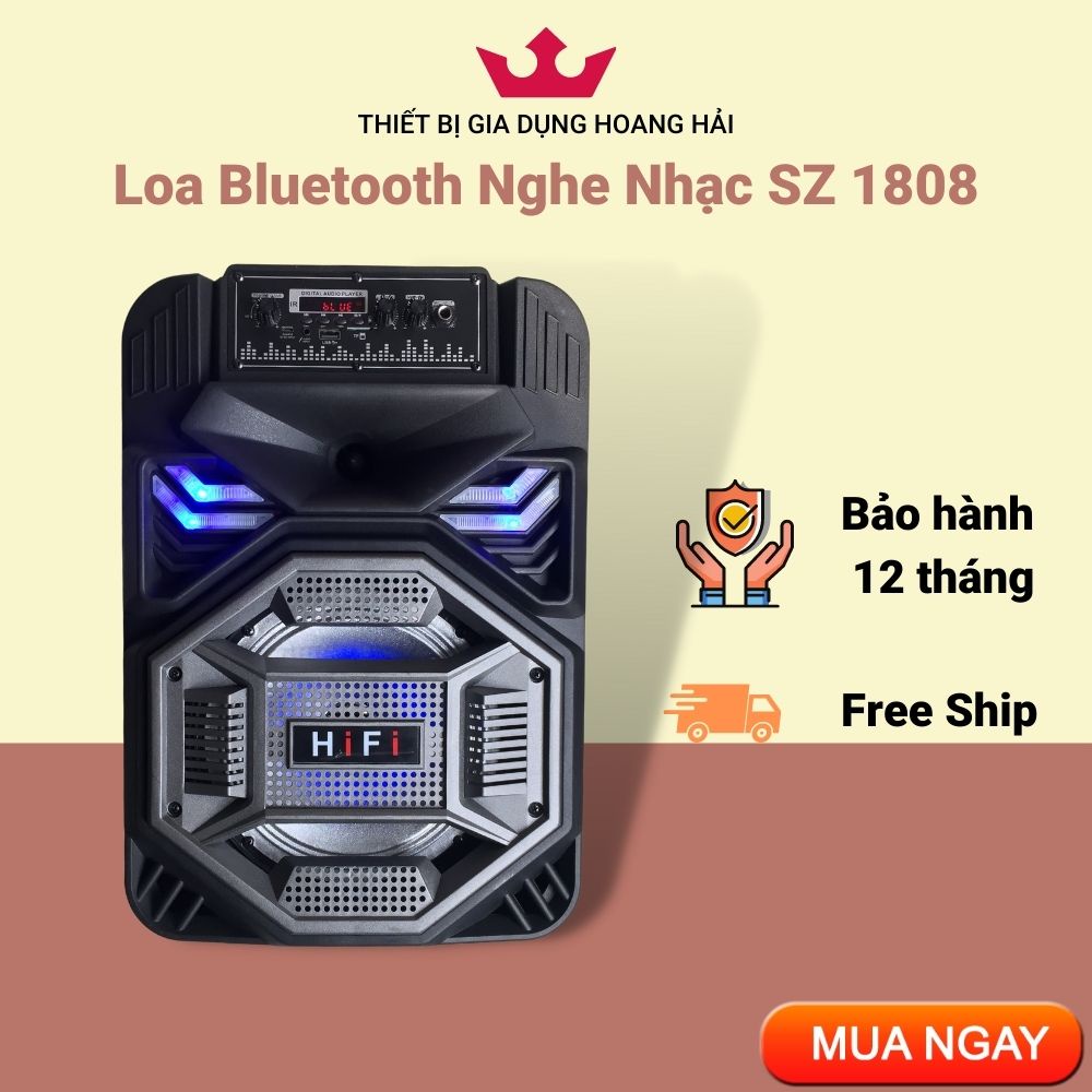 Loa Bluetooth Hát Karaoke Nghe Nhạc Không Dây SZ 1808 Dung Lượng Pin 3000mAh Tặng Kèm Micro