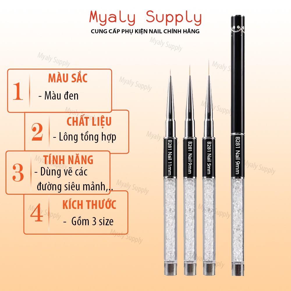 Cọ Nét Nail Cán Đá Nét Nhỏ Dài Mảnh 3 Size