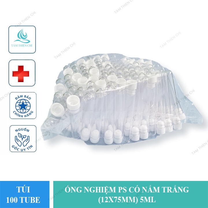 Ống nghiệm nhựa PS trắng trong có nắp không nhãn 5ml HTM túi 100 cái