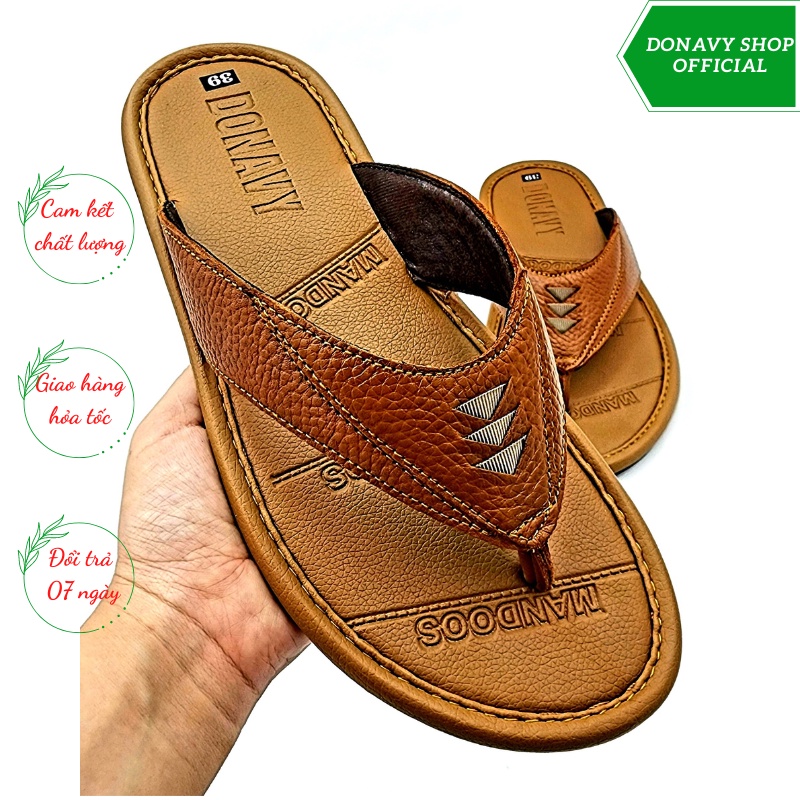 Dép Xỏ Ngón Nam Da Bò 100% - Quai Kiểu 03 Tam Giác Trẻ Trung - May Quai Chắc Chắn D.k3g