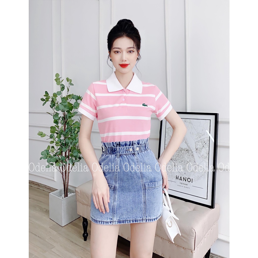 Áo thun polo Odelia kẻ ngang họa tiết thêu nổi - A6018