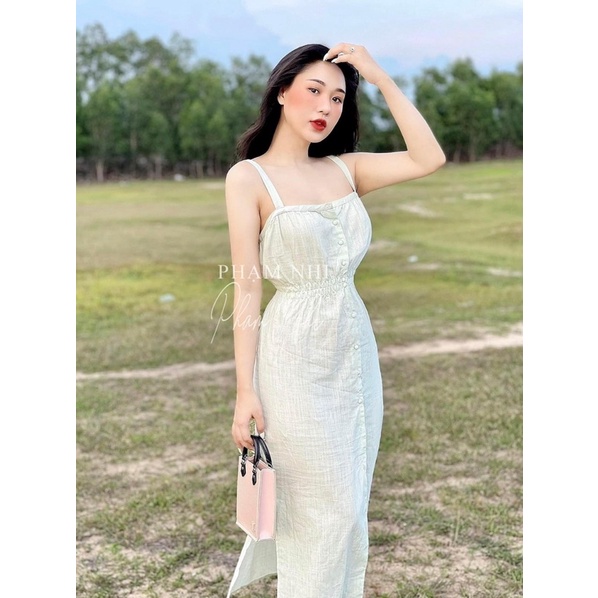 Đầm 2 dây Hồng và xanh mint