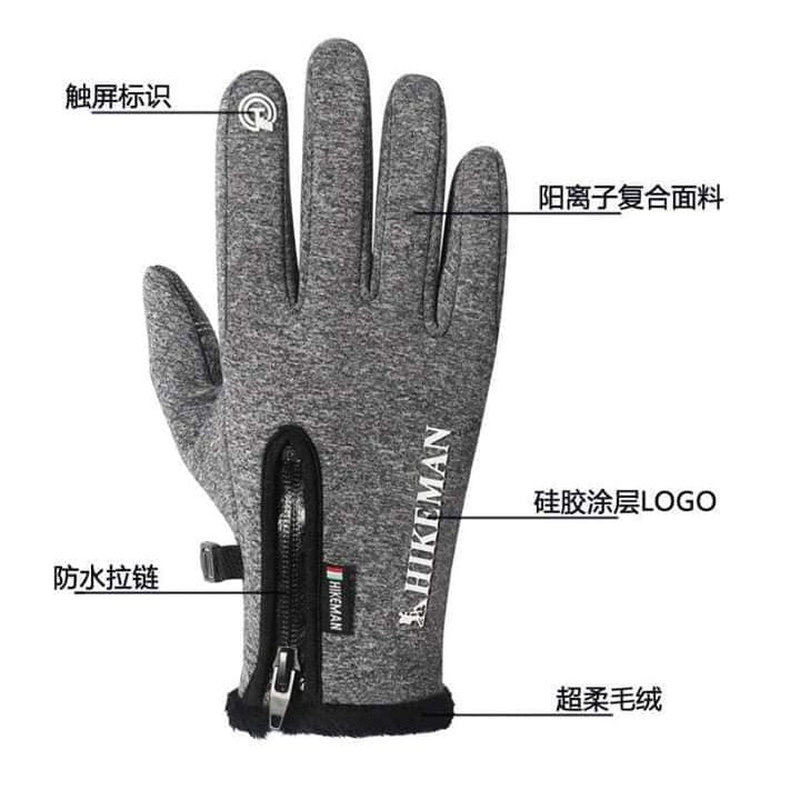 Găng tay mùa đông cảm ứng chống thấm nước lót nỉ có khóa kéo - Găng tay đi xe máy