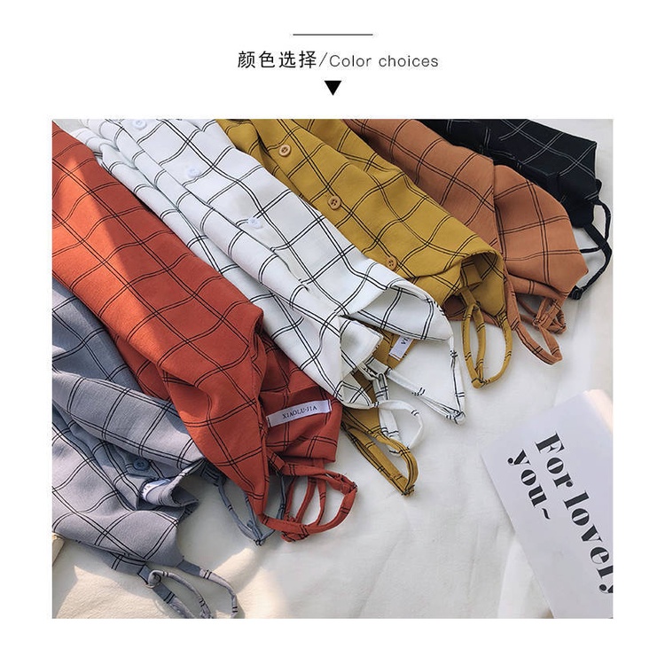 Áo hai dây họa tiết sọc caro phong cách Hong Kong cổ điển thời trang cho nữ