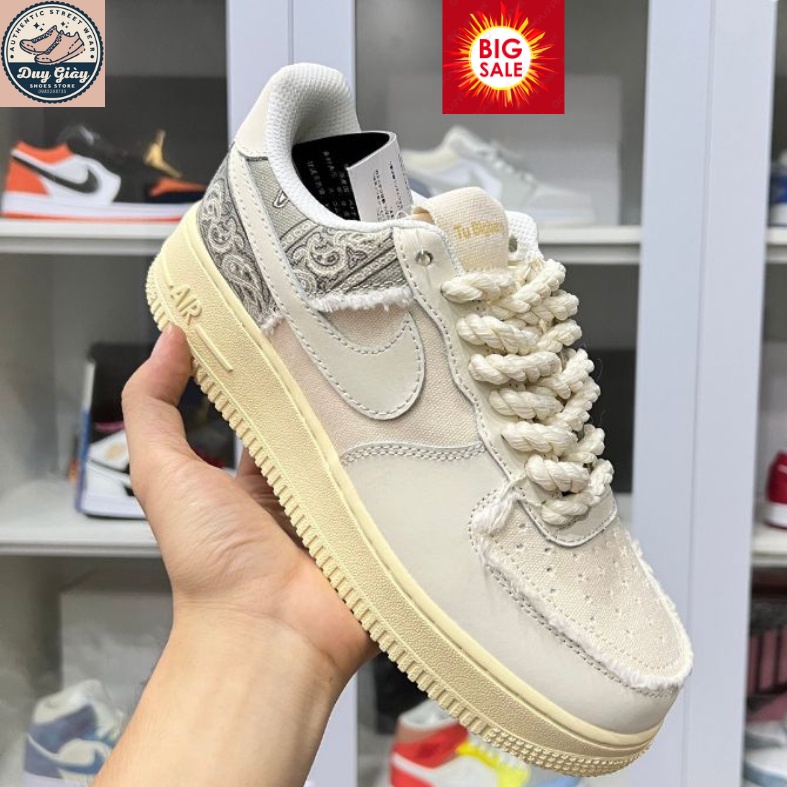 Giày thể thao air force 1 dây thừng họa tiết thổ cẩm ,Giày Af1 dây thừng Bigassteam travis mới 2022