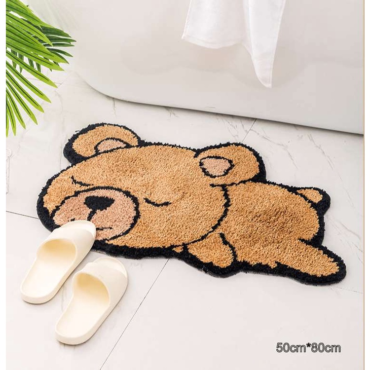 Thảm lót cửa chùi chân chống trượt thấm nước nhanh khô hình gấu nâu
