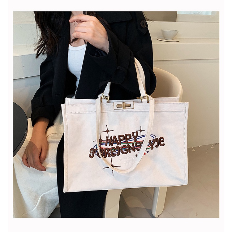 Túi xách JASMIN NOIR vải canvas sức chứa lớn họa tiết chữ thời trang cho nữ